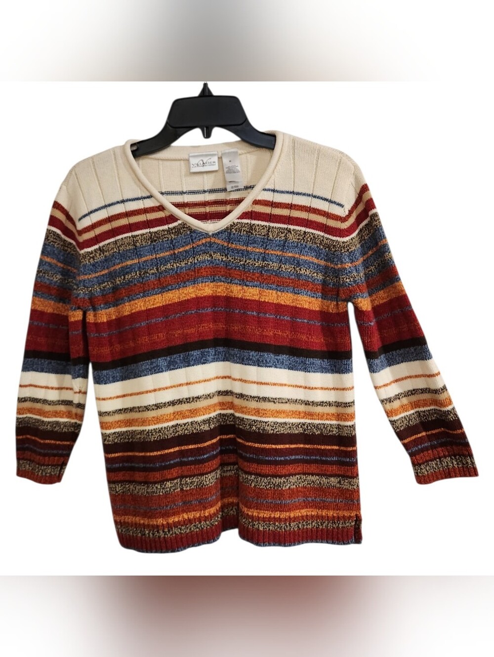 Vintage Villager Liz Claiborne Size M Striped Knit Sweater Y2K Fall Colors